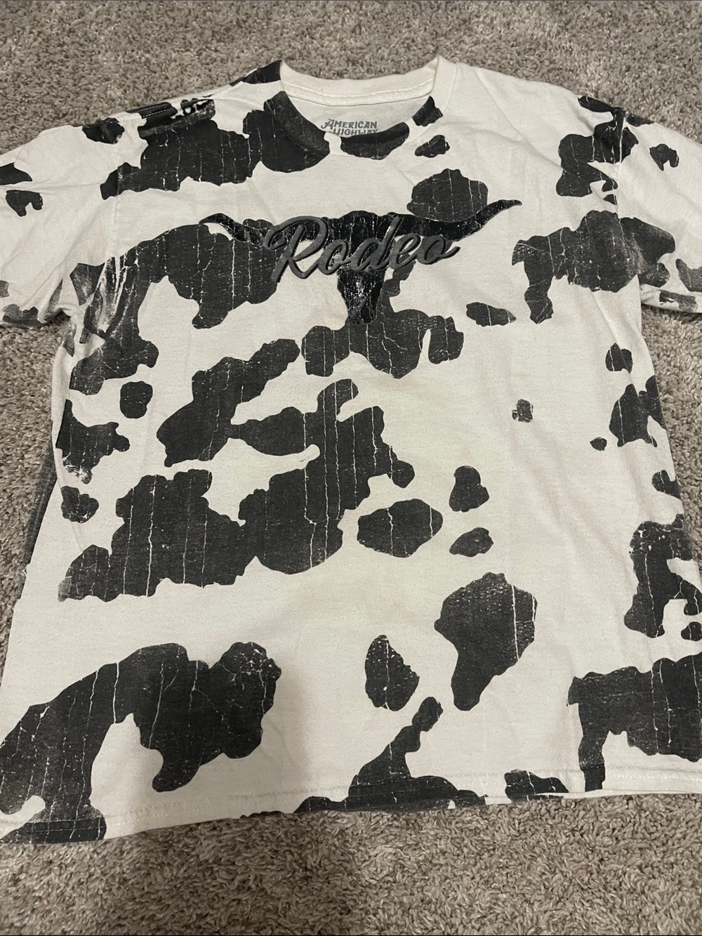 Rodeo Graphic Cow-Print Short Sleeve Tee - Black & White